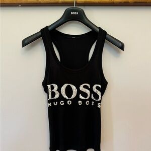 Hugo BOSS Sequin tank - black Scoop Neck Rib Tank with sequin Logo - Small